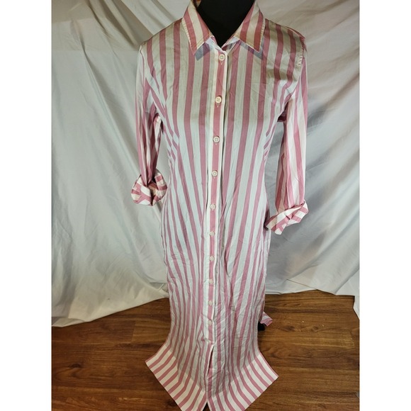 J.CREW Dresses & Skirts - NWT‎ j crew Long-sleeve button-up shirt-dress in pink striped poplin Size 6